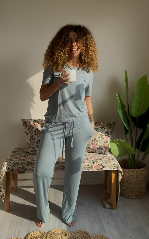 Women summer pajama set Tinted aqua shirt + Pants